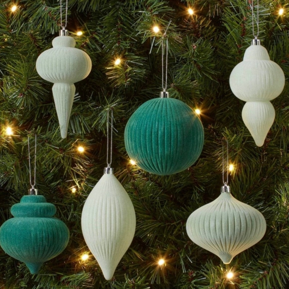 Wondershop Green flocked ornaments Nib